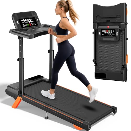 Image of Foldable Walking Pad Treadmill with Handle Bar and 12% Incline | 4 Height Levels, Stand Desk Compatible, Portable Design, Home /Office Use