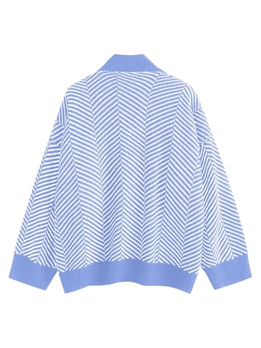 Image of ZAFUL Women's Striped Cardigan Button Up Open Front Knit Oversized Sweater | Button down, Soft chunky knit, Lightweight, Loose fit, Long lantern sleeve, Casual Daily Going Out, Fall Winter Outfits