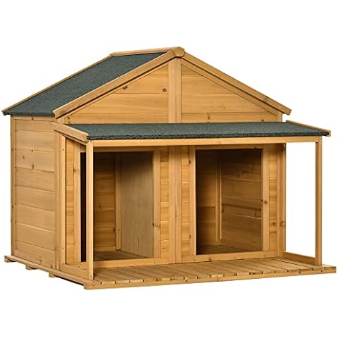 PawHut Hundehütte aus Massivholz isoliertes Hundehaus Cover