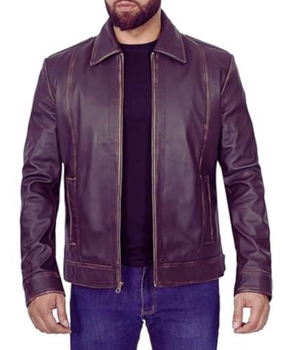 Hide & Seek Men’s Vintage Black Harrington – Streetwear Motorcycle Biker Style Shirt Collar Leather Jacket