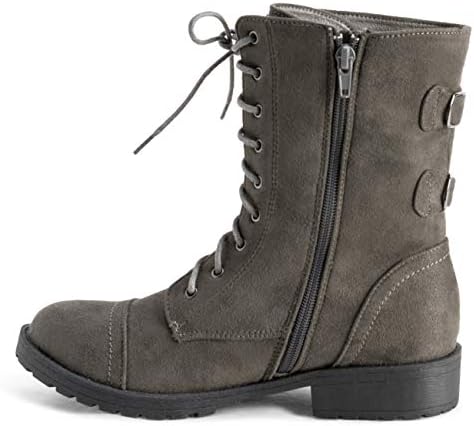 VIVASHOES Womens Biker Winter Lace Up Low Heel Combat Military Fashion Casual Mid Calf Boots - Grey Suede - UK7/EU40 - KL0501