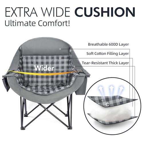 Image of Oversized Camping Chair for Adults 2 Pack - Heavy Duty Outdoor Padded Chair