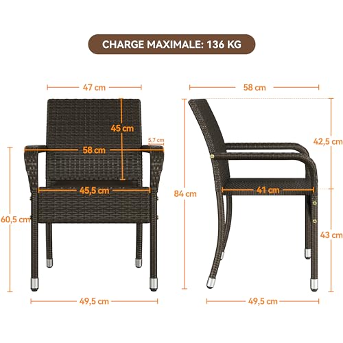 Lot 6 Chaises Jardin Rotin Empilables Marron Abician