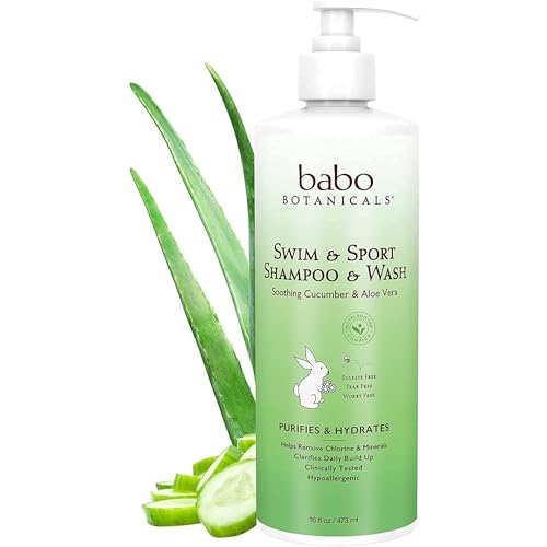 Babo Botanicals Purifying Swim & Sport 2-in-1 Shampoo & Wash with Natural Cucumber and Aloe Vera, for Babies, Kids or Sensitive Skin 16 Fl Oz