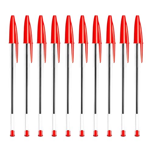 Pack of 10 Red Ballpoint Pens Smooth Medium 1.0mm
