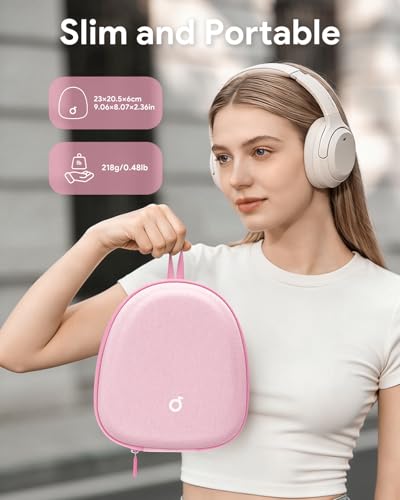 Image of Headphone Case Hard Shell Super-Slim for Soundcore Anker /Sony /JBL /Bose /Skullcandy Crusher /BERIBES /KVIDIO /TOZO /JLab Over-Ear Headphones Universal Portable Travel Organizer Bag (Pink)