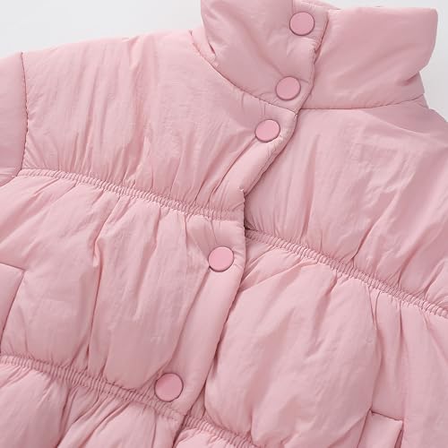 BILIKEYU Toddler Little Girls Puffer Jacket Smocked Long Sleeve Stand Collar Buttons Down Lightweight Winter4