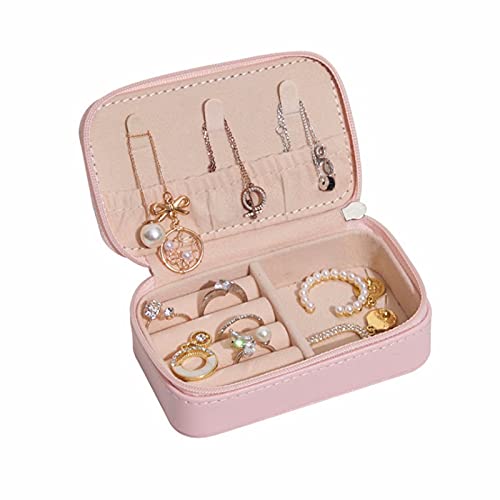 Mini boîte à bijoux, boîte à bijoux de voyage pour femme, boîte à bijoux portable, boucles d'oreilles, colliers, bracelets, 10,5 x 3,5 x 6,5 cm (rose) Cover