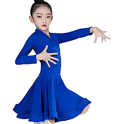 Vestido de baile latino para niñas, leotardo de gimnasia de manga larga para niñas
