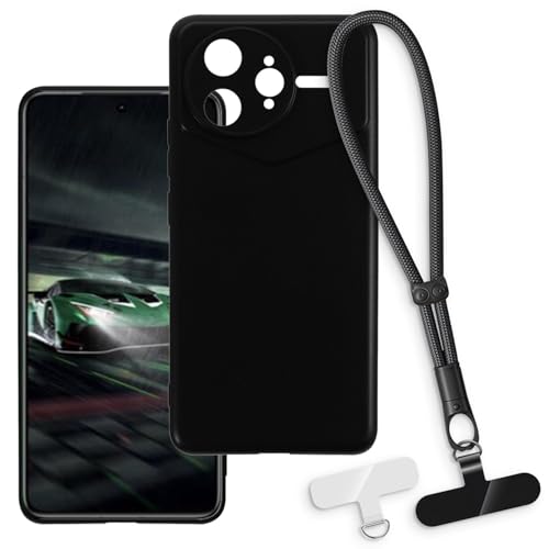 OAGELIM 2-in-1�ی�P�[�X�ƃ��X�g�X�g���b�v Xiaomi Redmi K80 Pro 5G Champion �Ƃ̌݊������� ���O���\�ȃ��j���[�h�t���d�b�J�o�[�A����~�ߕ����h�~�O���b�v�n���h�� (�u���b�N + �u���b�N)