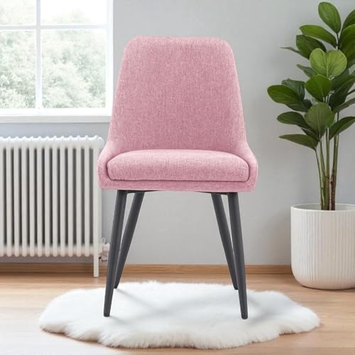 Image of Finch Fox Morris Glam Comfortable Fabric Upholstered Padded Living Room Side Dining Chair for Cafeteria Bedroom, Restaurents, Home, Office with Black Metal Legs in Pink Color (Set of 4)