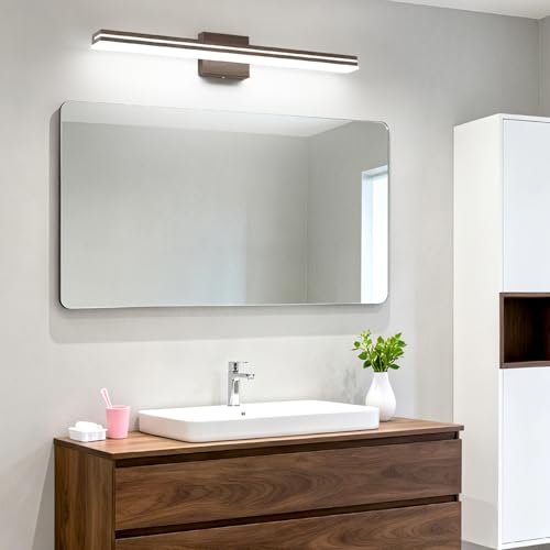 Image of SineRise 32-Inch LED Modern Bathroom Vanity Light Bar, Brown Modern Acrylic Bathroom Wall Lighting Fixtures Over Mirror (Cool White 6000K)