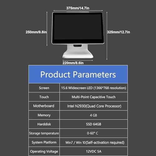 Image of 15.6 inch Touch Screen Cash Register Monitor,Touch Screen LCD POS Stand Touchscreen Monitor,Retail and Restaurant POS Terminal Machine for Small Business