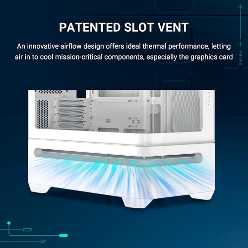 Image of ASUS Prime AP202 ARGB White mATX pc case with Fully Tempered Curved Glass, Supports GPU up to 420mm Long, 360mm radiators, Easy-Detach Rail, Patented Slot Vent, 3 Built-in ARGB Fans, 2 Year Warranty