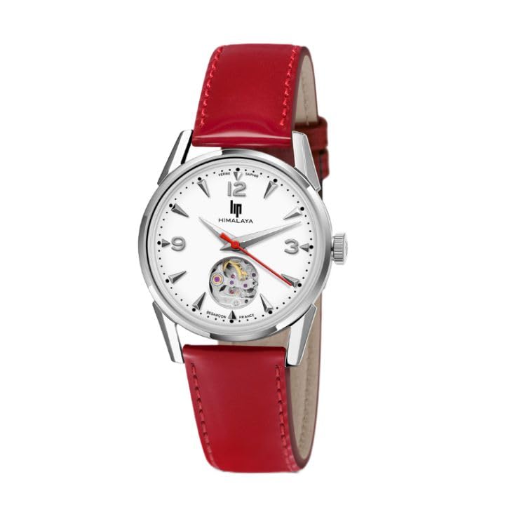 Lip Himalaya 33mm montre automatique cœur battant bracelet cuir rouge