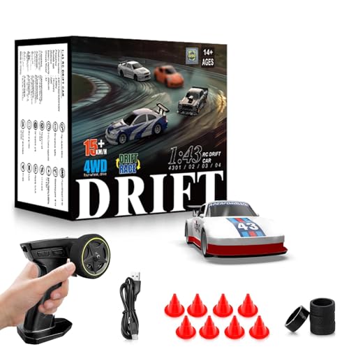 Image of RC Drift Car, 1 /43 Mini RC Drift Car with Gyroscope, 2.4GHz Full Proportional Remote Control Cars, 4WD High Speed Racing with Lights, Racing Tires, Model Cars Gift for Adults, Kids, Boys (White-P)