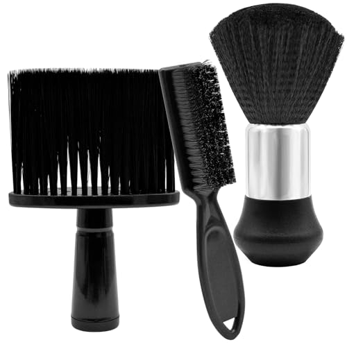 3 Piezas Cepillo de Barberia, Cepillos de Cuello de pequeño peluqueria, Cepillo de Limpieza, Brocha de Peluquería, Suave Cuello Cepillo, Peluquería Accesorios para Salón, Barbero, Peluqueros, Negro