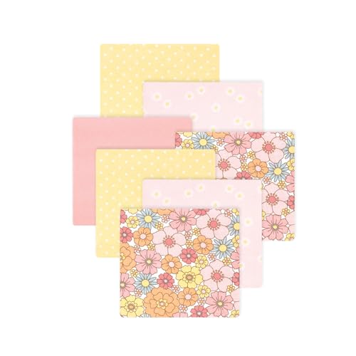 Image of Little Treasure Hudson Baby Cotton Poly Flannel Receiving Blankets Multipack, Pink Peace Love Flowers, 30x30 inches