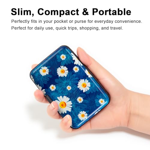 Image of Credit Card Holder, Metal Card Wallet RFID Blocking Mini Slim Aluminum Business Hard Card Case for Women Men (Chamomiles)