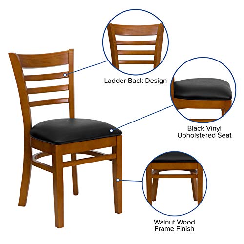 Image of Flash Furniture HERCULES Series Ladder Back Cherry Wood Restaurant Chair - Black Vinyl Seat