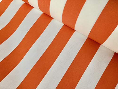 Tela exterior impermeable Dralon para renovar cojines manchados con rayas naranja