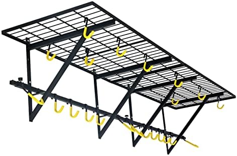 BMJX US garage organization shelf with hooks With two large bike hooks and 8 small hooks 31x15.5inch Powder Coated Steel Wall Frame bike hooks for garage wall（2 Pack）