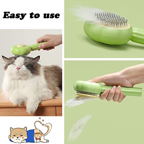 Image of 7.6in Pumpkin Pet Brush Cat, 2Pcs Creative Comfortable Self Cleaning Slicker Brush, Cat Brush for Shedding and Grooming Self Cleaning (Green)