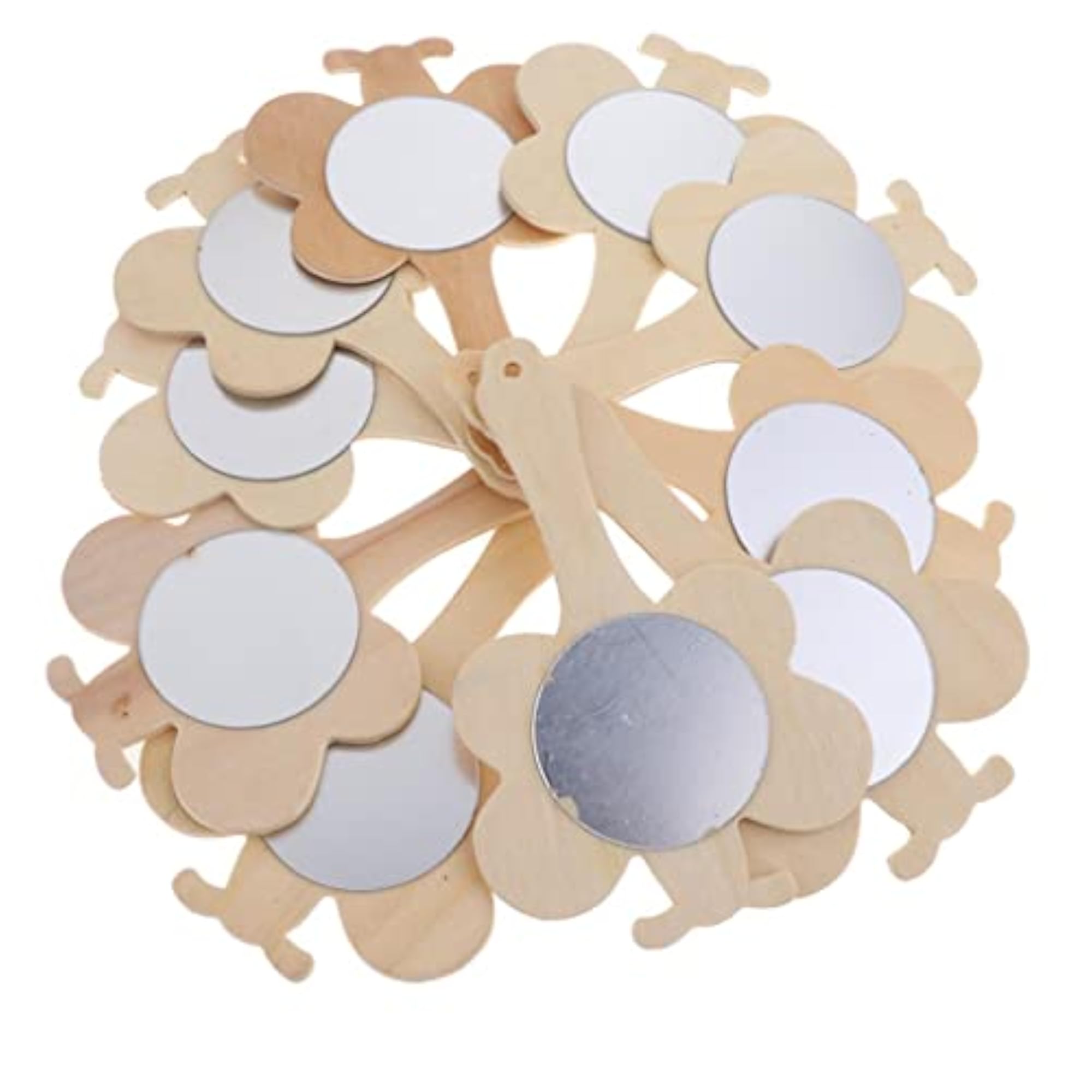 Dragonfly Shape Unfinished Wooden Handheld Mirror, 20Pcs Set