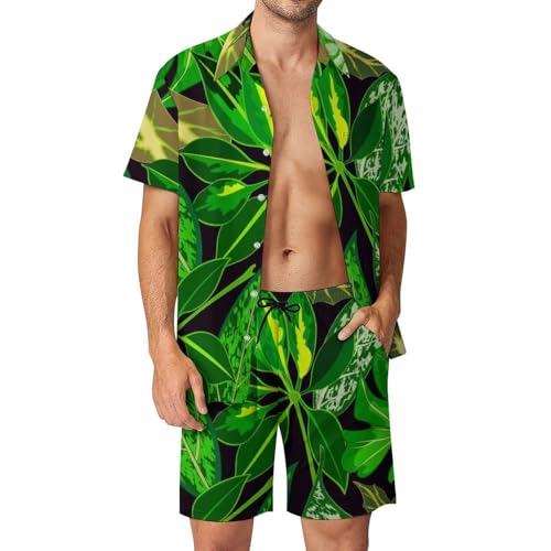 Chemise Hawaïenne Plantes Vertes Ensemble Léger 2 Pièces pour l'Été