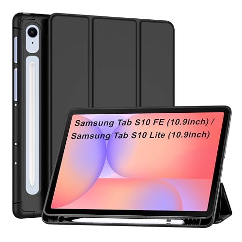 Image of CEDO Tri-Fold for Samsung Tab S10 FE / S10 Lite (10.9 in) Smart Case Flip Cover with Multi Viewing Angles Stand | Pencil Holder | Heat Dissipation | TPU Backcover (Black)