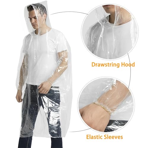 Cosowe Rain Ponchos Disposable for Adults Women, Clear Family Pack Raincoats with Hood Sleeves for Disney Travel3