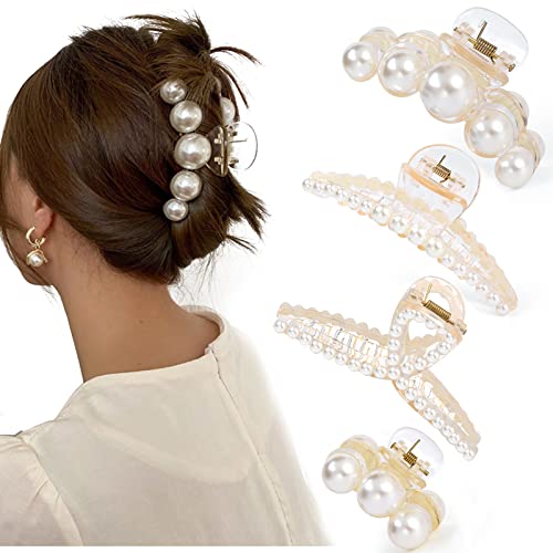 Mehayi 4 PCS Large Pearl Hair Claw Clips for Women Girls, Hair Ba...