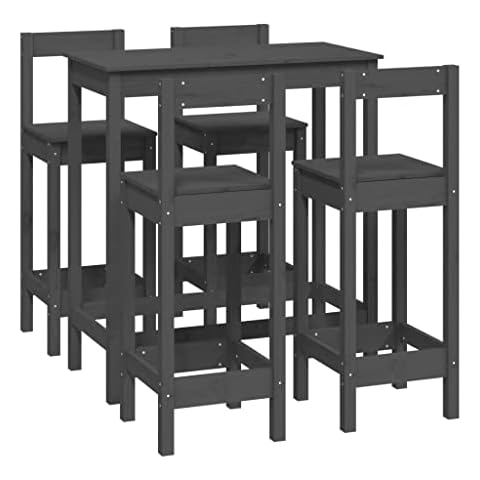 vidaXL Set de Bar 5 Piezas Bar Silla Asiento Sillón Restaurante Cocina Dormitorio Decoración Cafetería Comedor Madera Maciza de Pino Gris Cover