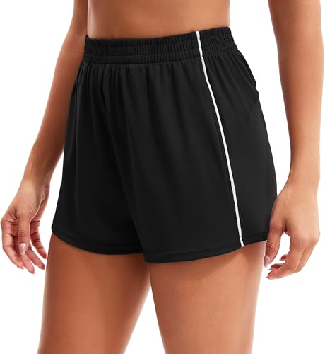 MathCat Womens Workout Shorts, Elastic High Waist Athletic Shorts with Pockets Stretchy Active Shorts for Running Sports