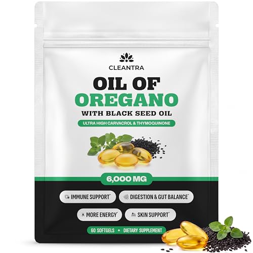 Cleantra Oil of Oregano with Black Seed Oil Softgels for Gut Immune & Antioxidant Support 6000mg