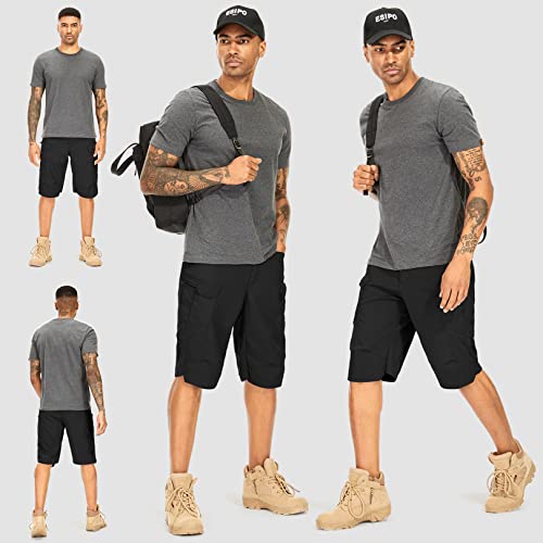 Jogwits Herren Hosen Kurze Sommer Shorts Cargo Hose leichte Schnelltrocken Outdoor Sporthose für Wandern mit Mehrfachtasche Taschen-6223-Black-M