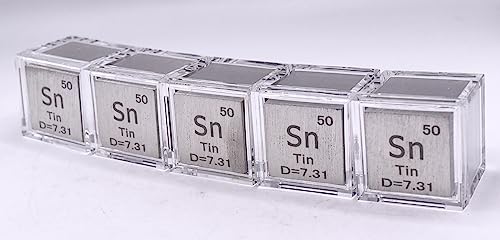 Image of 1 inch 25.4mm Tin Stannum Metal Cube Sn up to 99.9% Pure Periodic Table Element Engraved Density Collection Science Education Display Block Cube + Acrylic Case Box - 1PC