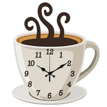 CHGCRAFT Coffee Wall Clock Coffee Cup Non Ticking Clock Irregular Shape Decorative Wall Clocks