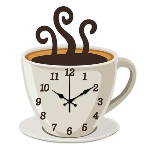 CHGCRAFT Coffee Wall Clock Coffee Cup Non-Ticking Clock Irregular Shape Decorative Wall Clocks Printed Clock for Home Office Decoration,15×13 inch