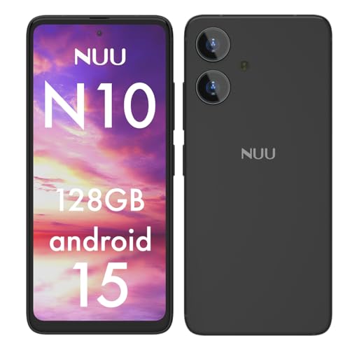 NUU N10 Basic Cell Phone for T-Mobile, Mint, Metro, Qlink, Tello and More 4GB/128GB, Perfect for Teenagers, Dual SIM 4G, Octa-Core 6.6' 90Hz HD+, Unlocked Phones Android Phone 15, US Warranty (Black)