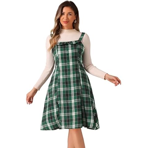 Allegra K Women's Sleeveless Plaid Pinafore Dress Cover
