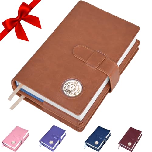 Couverture livre AA marron clair en similicuir élégant avec porte-médaillon