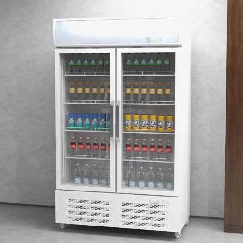 Image of Garvee 25.3 Cu.Ft Beverage Refrigerator, 2 Glass Door Commercial Fridge | with Light Box, Large Freestanding Drink Cooler for Restaurant and Store, White