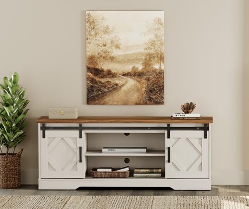 Image of WAMPAT Farmhouse Style TV Stand for 55-65 inch TV w /Distressed Wood Finish