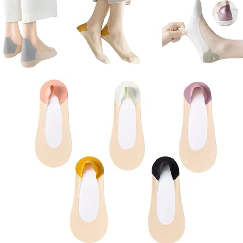 JPSSJGYH New Invisible Breathable Ice Stockings，Non-Slip Invisible Ice Silk Socks，Ultra Low Top Lined Socks (5 Pairs-A,one Size)