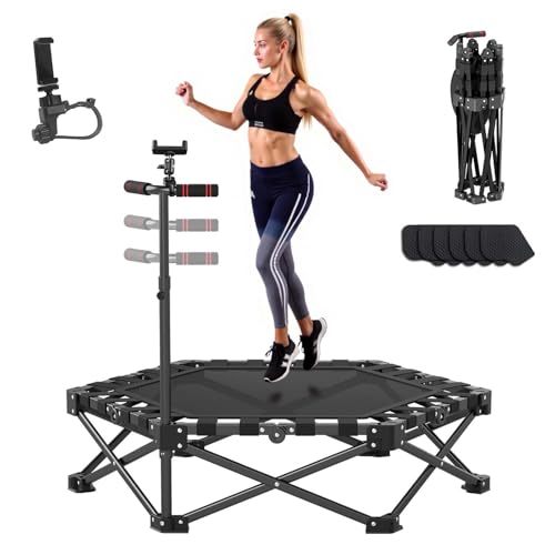 Northdeer Foldable Trampoline, Rebounder Trampoline for Adults & Kids, 200 kg Capacity with Adjustable Bar, Indoor Fitness Workout Exercise Equipment