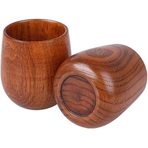 Ecloud Shop 2PCS Handmade Natural Solid Wooden Water Tea Cup Durable and Elegant 100ml Cover