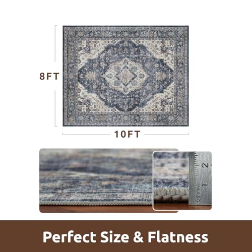 AMOAMI-Area Rug 8X10 Rugs for Living Room-Vintage Soft Blue Rugs for Bedroom-Non Slip Carpet-Washable Rug for Dining Room Living Room Bedroom Office Under Table