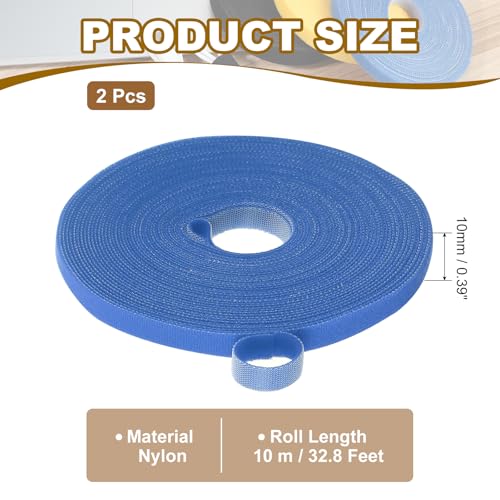 Image of PATIKIL 0.4IN x 33FT Hook and Loop Tape, 2 Pcs Double-Sided Nylon Strips Reusable Cable Ties Roll Multi-Purpose Cord Management Tape Wrap Fastener for Home Office, Blue