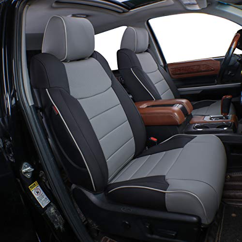 Image of EKR Custom Fit Tacoma Front Car Seat Covers for Toyota Tacoma 2016 2017 2018 2019 2020 2021 2022 2023 Double Cab /Access Cab - Front Row Only, Faux Leather(Black /Gray)